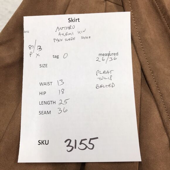 ANTHROPOLOGIE Akemi Kin Skirt Women 0 (26x36) Mocha Faux Suede Tulip Belt Pleat - Picture 12 of 12